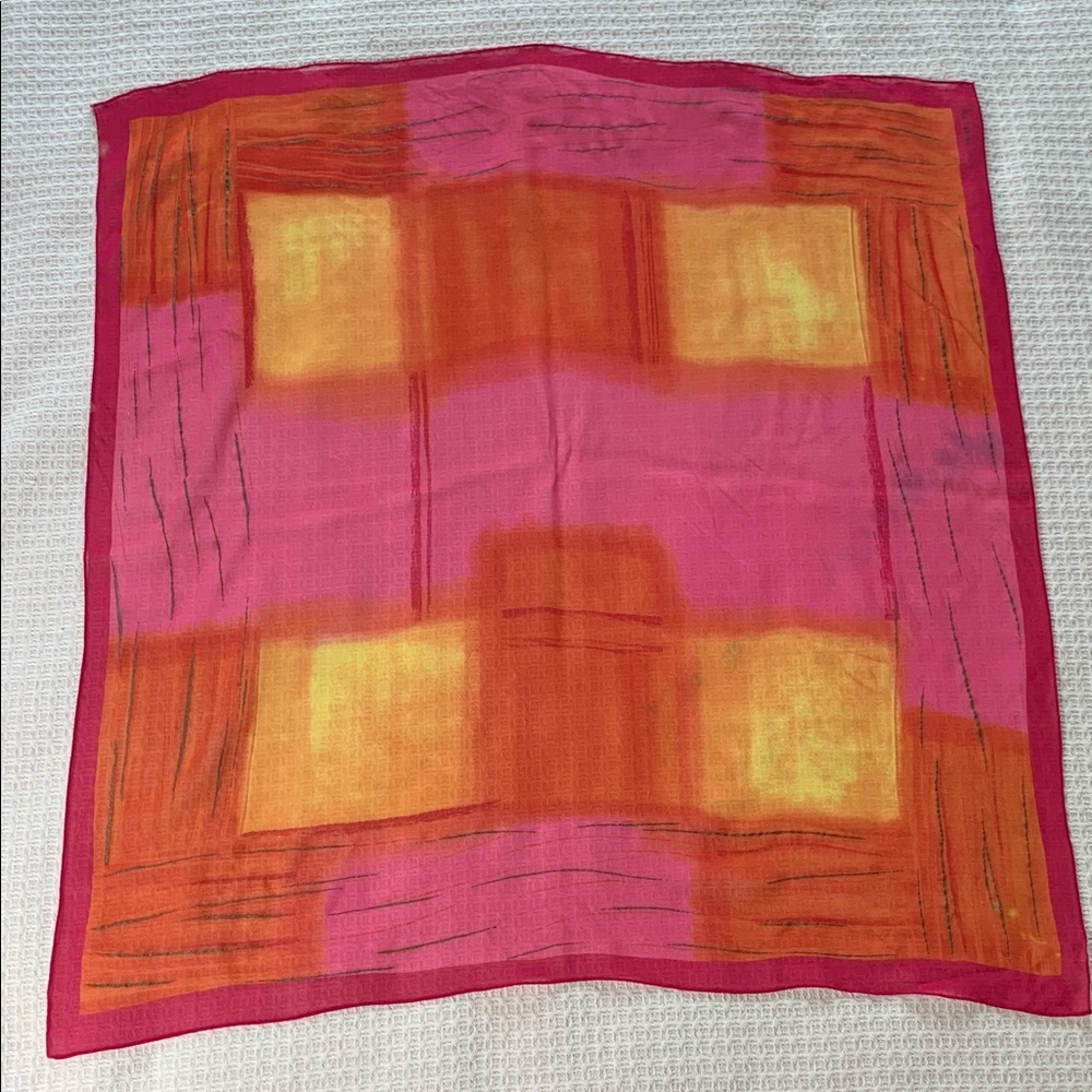 Liz Claiborne pink, yellow, and orange square silk scarf